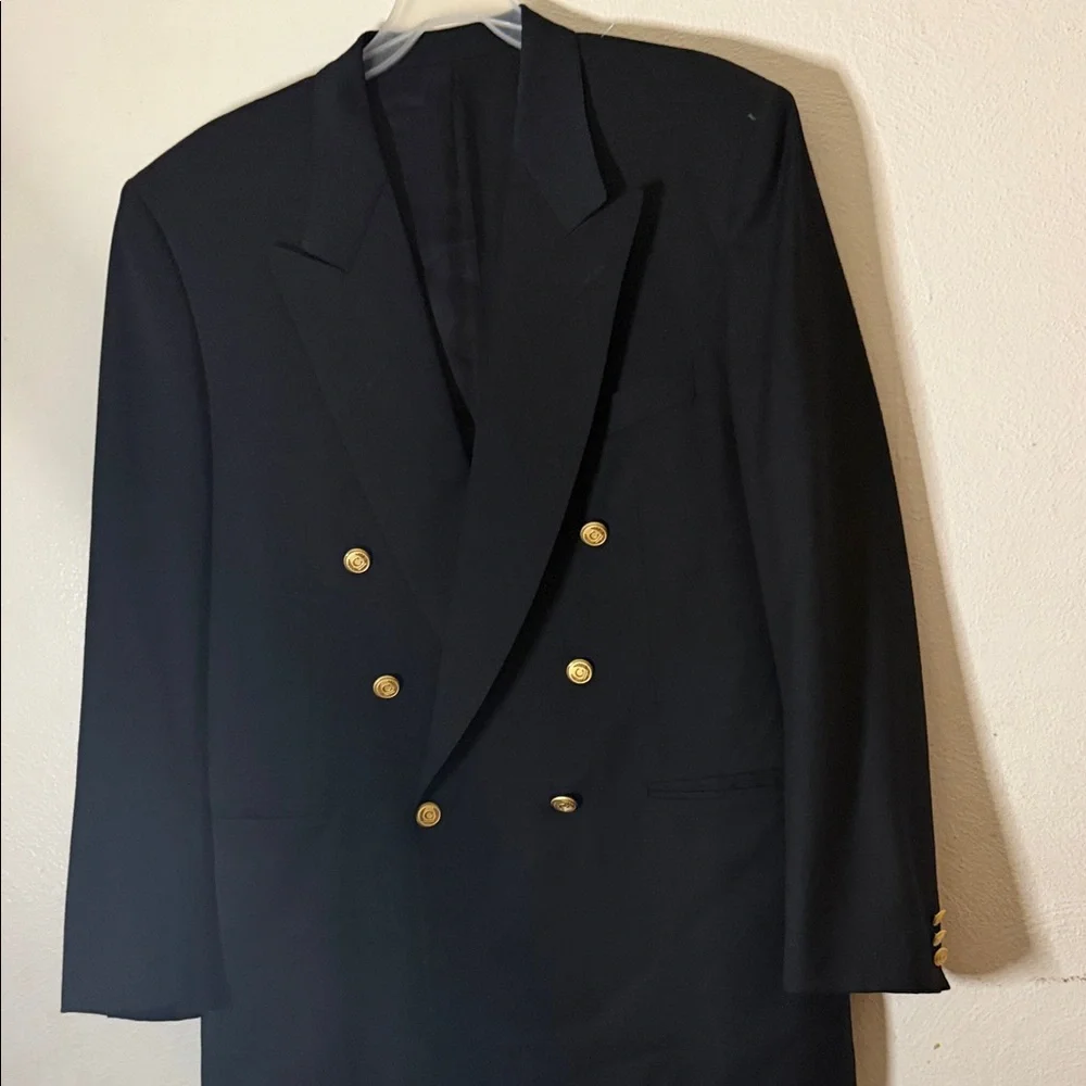 Canali Men's Double-Breasted Black Blazer with Gold Buttons